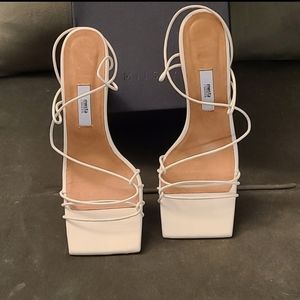Misa Los Angeles White Strappy Square-Toe Heeled Sandals